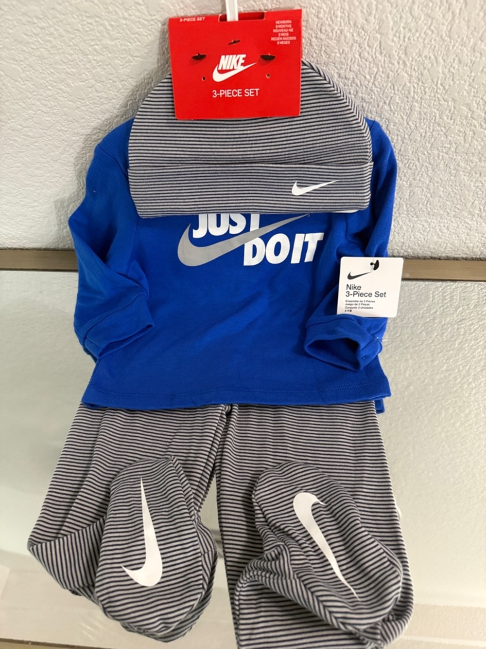 Nike Royal Blue and Gray Striped Baby 3-Piece Set